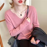 ピンク | Vネックニットセーター レディース 10代 | Amulet