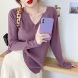 パープル | Vネックニットセーター レディース 10代 | Amulet