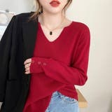 レッド | Vネックニットセーター レディース 10代 | Amulet