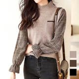 チェック袖切り替えニット レディース 10代 | Amulet | 詳細画像1 