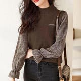 チェック袖切り替えニット レディース 10代 | Amulet | 詳細画像2 