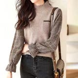 ベージュ | チェック袖切り替えニット レディース 10代 | Amulet