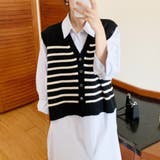 ブラック | ボーダーニットベスト レディース 10代 | Amulet