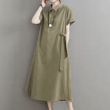 カーキ | サイドリボンシャツワンピース レディース 10代 | Amulet