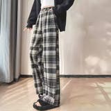 ブラック | チェック柄ワイドパンツ 10代 20代 | Amulet