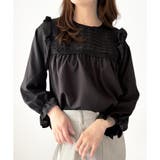 ブラック | フリル長袖ブラウス レディース 韓国 | Amulet