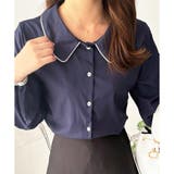 バイカラーパイピング長袖ブラウス レディース トップス | Amulet | 詳細画像2 