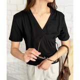 ブラック | クロスデザインVネックTシャツ ラフ デイリー | Amulet