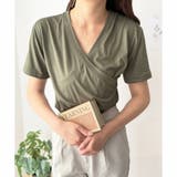 カーキ | クロスデザインVネックTシャツ ラフ デイリー | Amulet