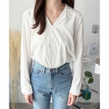 ホワイト | フェイクボタンデザインブラウス シンプル 長袖 | Amulet