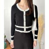 ブラック | フェイクボタン配色ニット レディース 長袖 | Amulet