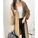 ベージュ | リネン風ノーカラーシャツアウター レディース 羽織り | Amulet