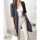 ネイビー | リネン風ノーカラーシャツアウター レディース 羽織り | Amulet