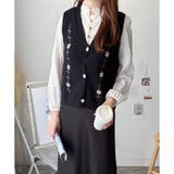 花柄刺繍ニットベスト レディース Vネック | Amulet | 詳細画像12 