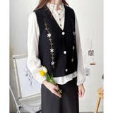 花柄刺繍ニットベスト レディース Vネック | Amulet | 詳細画像13 