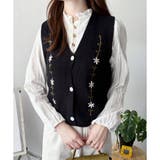 花柄刺繍ニットベスト レディース Vネック | Amulet | 詳細画像14 