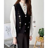 花柄刺繍ニットベスト レディース Vネック | Amulet | 詳細画像3 