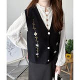 花柄刺繍ニットベスト レディース Vネック | Amulet | 詳細画像7 