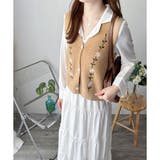 花柄刺繍ニットベスト レディース Vネック | Amulet | 詳細画像8 