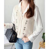 アイボリー | 花柄刺繍ニットベスト レディース Vネック | Amulet