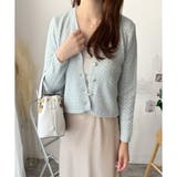 Vネック透かし編みニットカーディガン レディース 長袖 | Amulet | 詳細画像3 