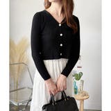 ブラック | リブVネックニットカーディガン 長袖 薄手 | Amulet