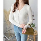 ホワイト | リブVネックニットカーディガン 長袖 薄手 | Amulet