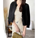 ブラック | クルーネックニットカーディガン 長袖 レディース | Amulet