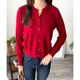 レッド | クルーネックニットカーディガン 長袖 レディース | Amulet