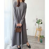 グレー | ワッフル風ロングワンピース レディース 長袖 | Amulet