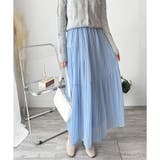 ブルー | シフォン風プリーツロングスカート レディース ウエストゴム | Amulet