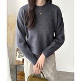 ネイビー | ルーズフィットラウンドネックニットプルオーバー レディース 長袖 | Amulet