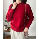 レッド | ルーズフィットラウンドネックニットプルオーバー レディース 長袖 | Amulet