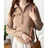 ベージュ | ハーフジップハイネックリブニットセーター レディース 秋冬 | Amulet