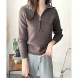 グレー | ハーフジップハイネックリブニットセーター レディース 秋冬 | Amulet