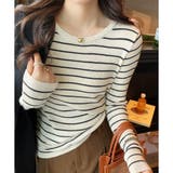 ボーダー柄クルーネック長袖リブニットトップス レディース 春秋 | Amulet | 詳細画像11 