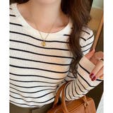 ボーダー柄クルーネック長袖リブニットトップス レディース 春秋 | Amulet | 詳細画像13 