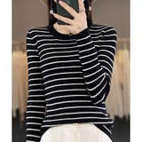 ボーダー柄クルーネック長袖リブニットトップス レディース 春秋 | Amulet | 詳細画像15 