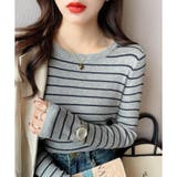 ボーダー柄クルーネック長袖リブニットトップス レディース 春秋 | Amulet | 詳細画像17 