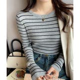 ボーダー柄クルーネック長袖リブニットトップス レディース 春秋 | Amulet | 詳細画像18 