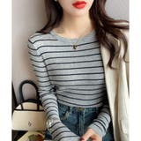 ボーダー柄クルーネック長袖リブニットトップス レディース 春秋 | Amulet | 詳細画像8 