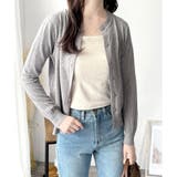 グレー | クルーネックボタン長袖ニットカーディガン きれいめ 無地 | Amulet