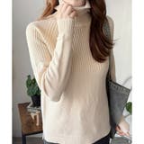 ハイネックリブ切替長袖ニットセーター 大人カジュアル 秋冬 | Amulet | 詳細画像6 