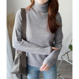 グレー | ハイネックリブ切替長袖ニットセーター 大人カジュアル 秋冬 | Amulet