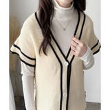 配色ラインVネックボタンニットベスト きれいめ レディース | Amulet | 詳細画像12 