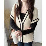 配色ラインVネックボタンニットベスト きれいめ レディース | Amulet | 詳細画像13 