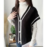 配色ラインVネックボタンニットベスト きれいめ レディース | Amulet | 詳細画像3 