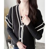 配色ラインVネックボタンニットベスト きれいめ レディース | Amulet | 詳細画像8 