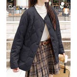 ブラック | キルティングノーカラーボアアウター レディース 秋冬 | Amulet