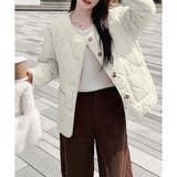 ホワイト | キルティングノーカラーボアアウター レディース 秋冬 | Amulet